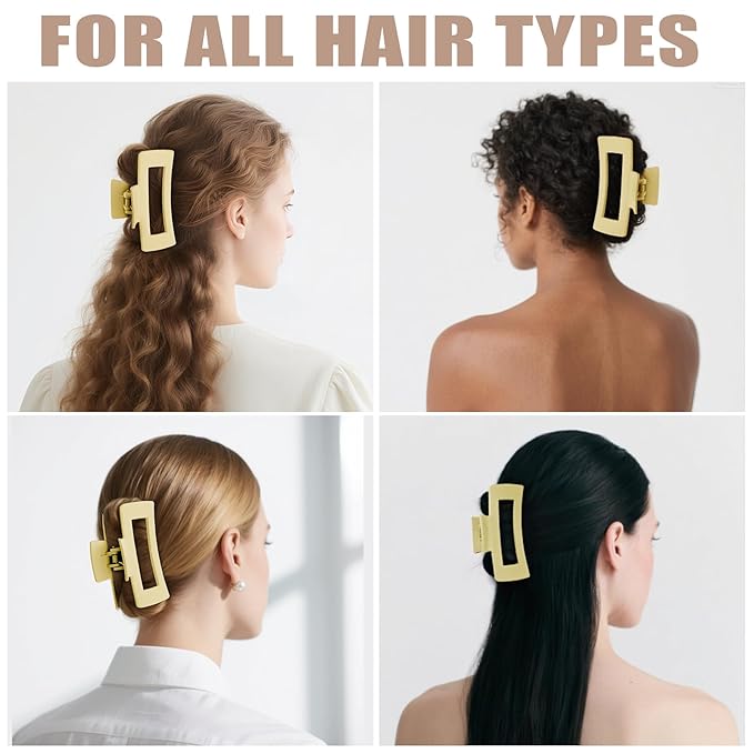 TOCESS Hair Claw Clips for Women - 8PK Large Neutral Matte Square Jumbo Hair Clips for Thick, Thin, Long, Short, Curly Hair Girls, Big Jaw Clip Set for Daily Use (Lemon Yellow)