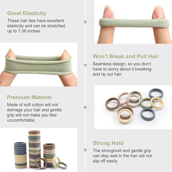 100 Pcs Thick Seamless Hair Ties, Ponytail Holders Hair Accessories for Women Girls No Damage for Thick Hair(Light Theme Colors)