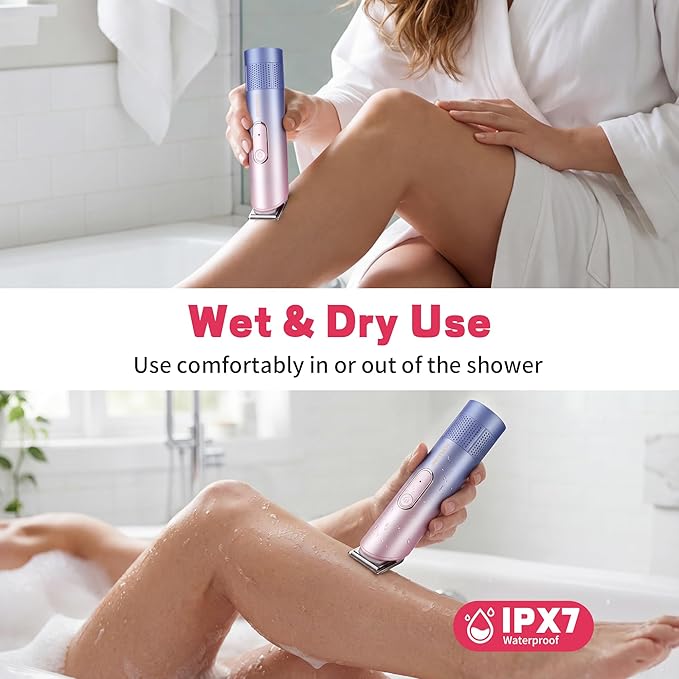 PRITECH Hair Trimmer for Women - Rechargeable Bikini Trimmer for Women Pubic Hair, Wet&Dry Use, Pain-Free Electric Razor&Shaver with Standing Recharge Dock, Ideal Gift, Pink Blue