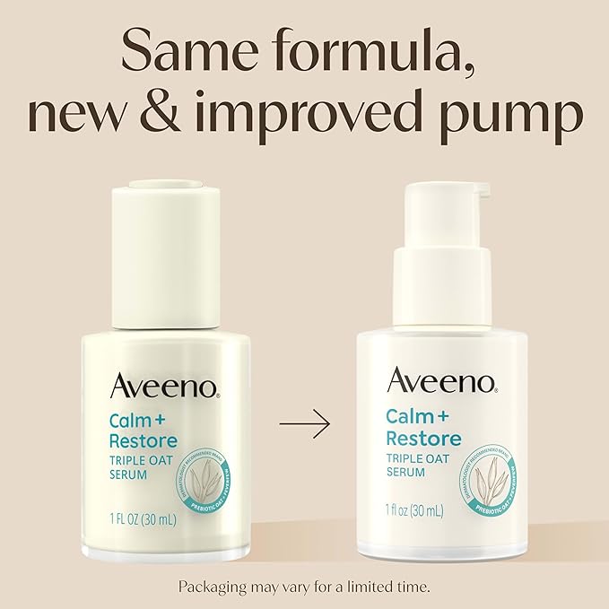 Aveeno Calm + Restore Triple Oat Hydrating Face Serum for Sensitive Skin, Gentle Lightweight Facial Serum Instantly Smooths Skin, Non-Comedogenic, Hypoallergenic & Fragrance-Free, 1 fl. oz
