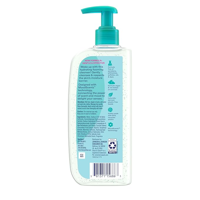 Clean & Clear Morning Burst Hydrating Facial Cleanser with BHA,Cucumber & Aloe Extracts,Refreshing Face Wash for Soft,Smooth-& Clear Skin,8 fl. oz,(Pack of 2)
