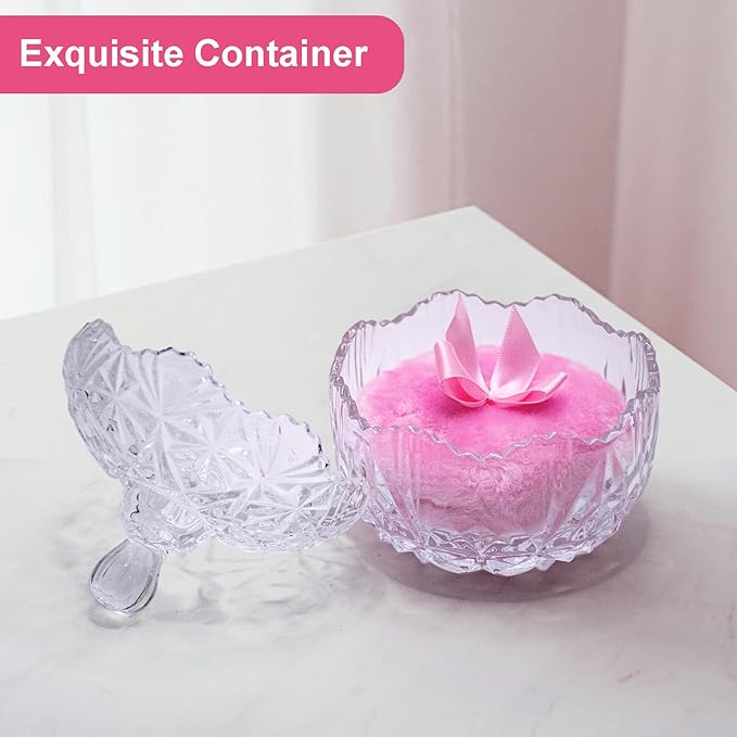 5 Pieces Large Body Powder Puff and Powder Container, Crystal Case for Dust Puff, Powder applicator with Box for Face and Body (Clear, Crown)