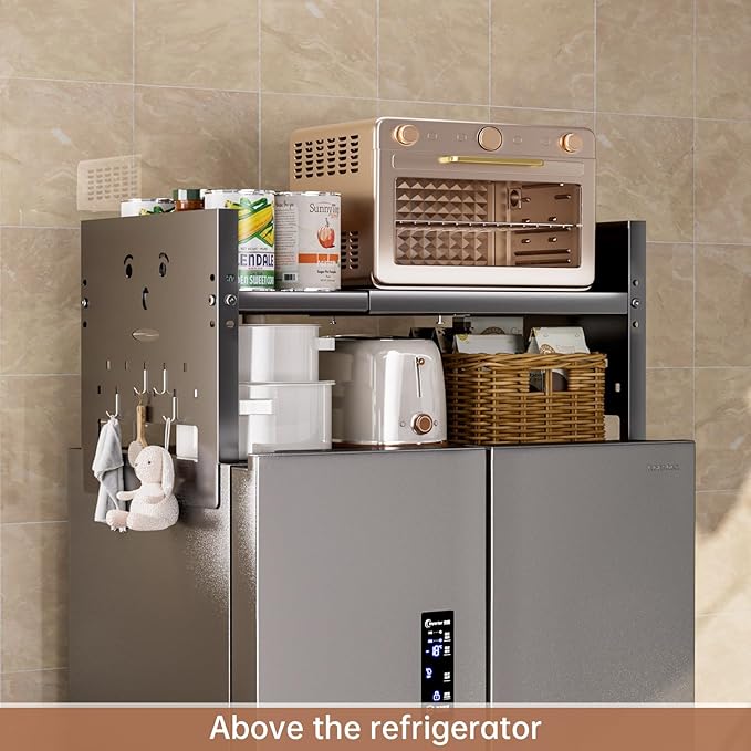 Adjustable Top Storage Shelf for Refrigerator or Washer, Dryer Countertop, Expandable Storage Shelves for Kitchen, Laundry Room and Dorm Room (Gray)
