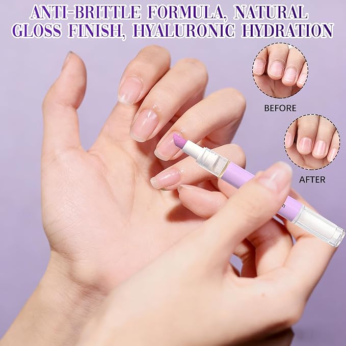 2-in-1 Cuticle Oil Pusher Pen, Ceramic Cuticle Remover Pen for Nails, Nail Care Buffer Pens for Hangnails, Dry & Damaged Nails, Moisturiz Polish Brighten (2Pcs)
