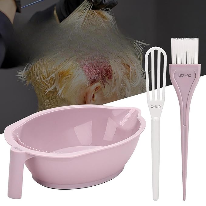 Hair Dye Coloring Set Color Mixing Tool Professional Hair Coloring Bowl Soft Bristle Brush, Pink