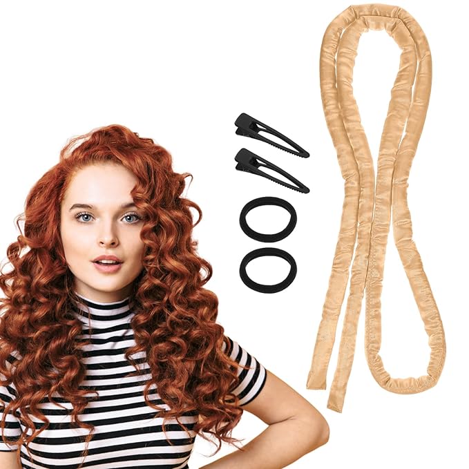 Heatless Curling Rod Headband, Heatless Hair Curler Overnight for Long Short Hairs No Heat Overnight Curls with Thin Curlers to Sleep In for Long Hairs (Gold)