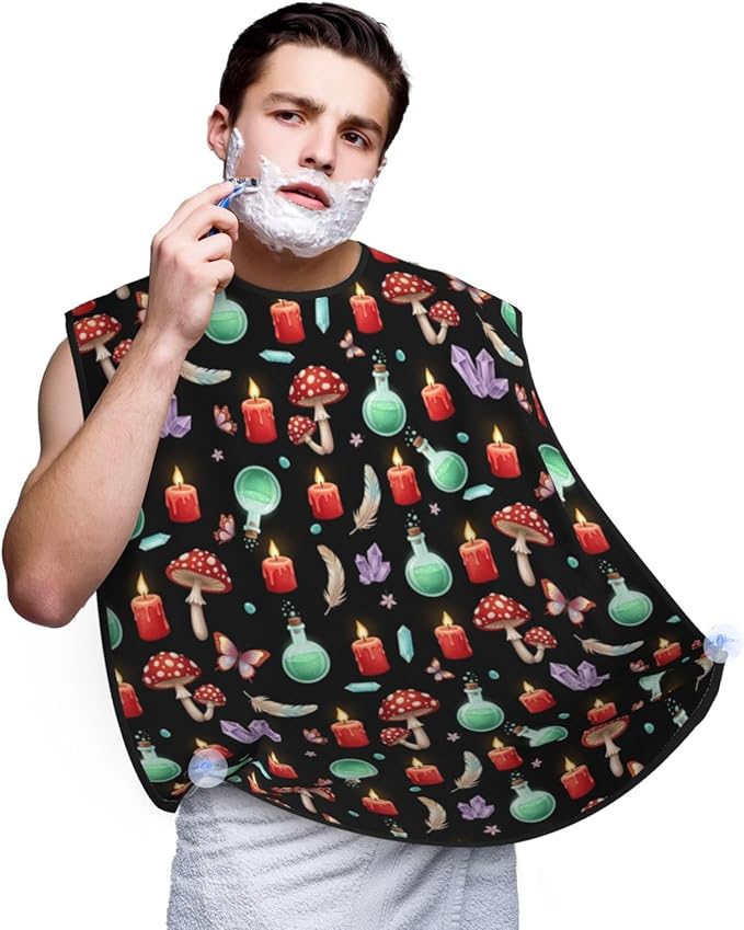 Beard Hair Catcher Bib, Waterproof Non-Stick Grooming Apron for Shaving Trimming, Perfect for Men Dad, Witch Witchy Goth Magic Mushrooms Shave Bib