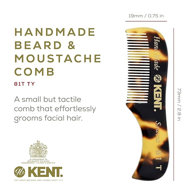 Kent 81T TY (2.8) Pocket Comb - Fine Tooth Beard, Mustache, and Grooming Comb for Travel Styling Kit
