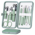 Manicure Set 10 in 1 Stainless Steel, Nail Clippers Scissors Pedicure Tools Kit - Portable Travel Grooming Kit for Men and Women with Leather Case (Jade Green)