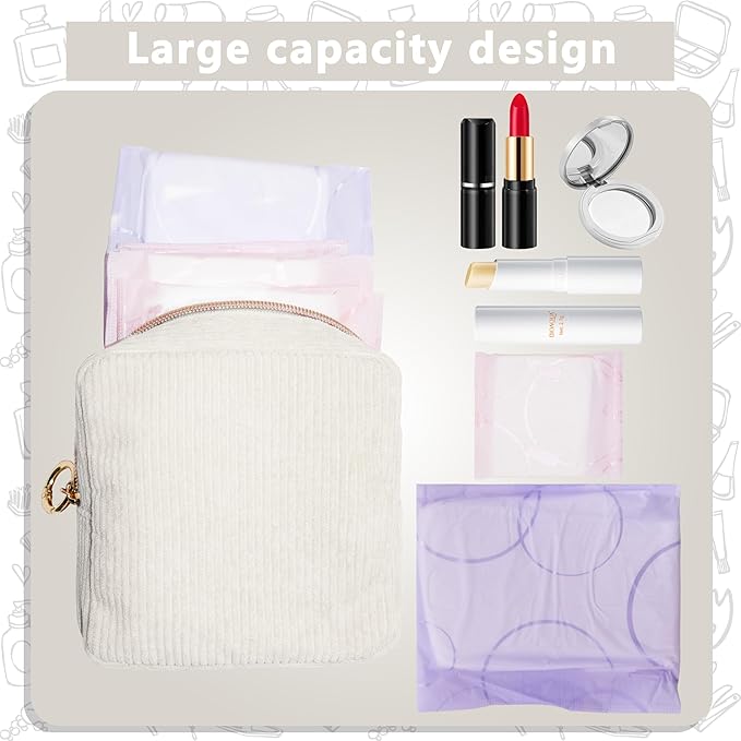Period Bag for Girls, Corduroy Sanitary Napkin Storage Bag, Period Pouch & Tampon Holder, Feminine Care Organizer（Beige）