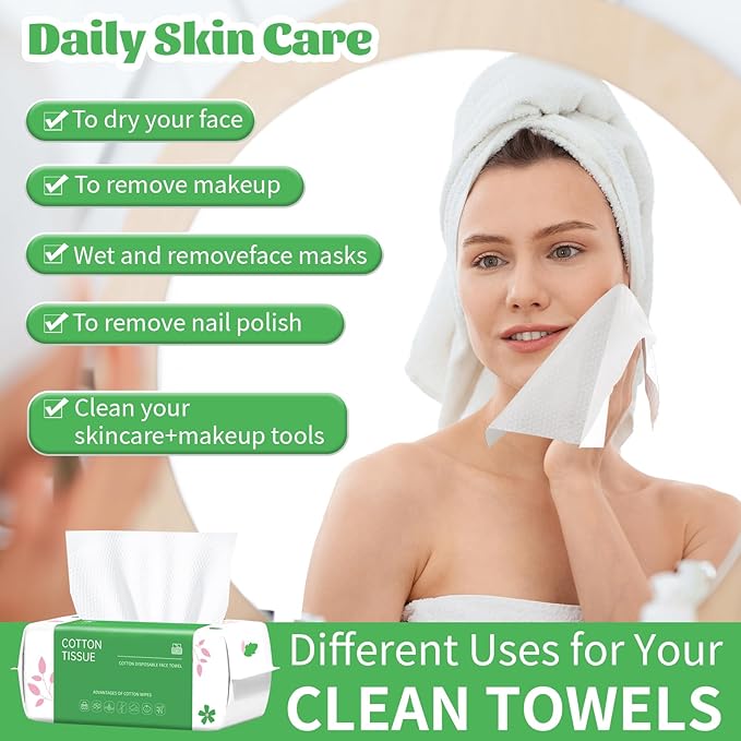Disposable Face Towel, 600 Count Biodegradable Face Towels, for Washing Soft Cotton Dry Wipes Facial Cloths Towelettes for Washing and Drying
