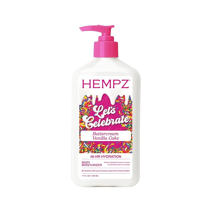 Hempz Body Lotion - Buttercream Vanilla Cake Celebration - Limited Edition Daily Moisturizing Cream, Shea Butter, Aloe - Skin Care Products, Hemp Seed Oil - 17 Oz