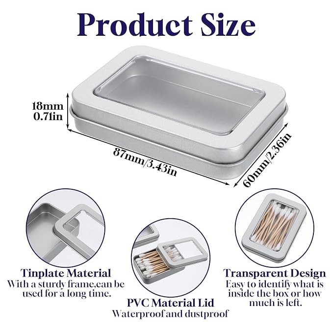 2Pcs Cotton Swab Holder for Travel, Portable Swab Case with Dustproof Lid, Travel Floss Picks Cases for Cotton Swabs Hair Ties Floss(Silver)