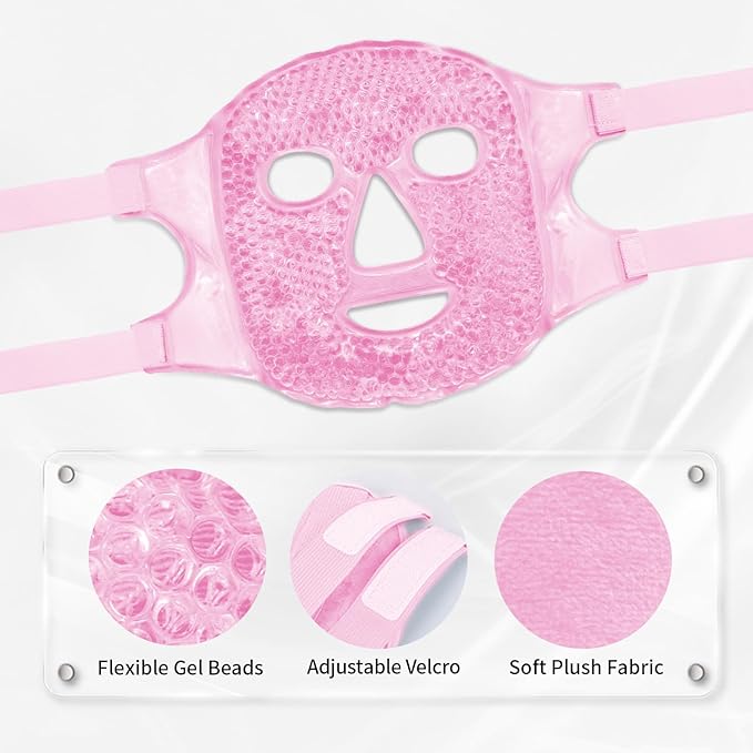 Reusable Ice Face Mask Set - Hot & Cold Therapy for Migraine, Wisdom Tooth Pain, Puffiness Relief with 2 Silicone Covers, Cooling Gel Pad for Swelling