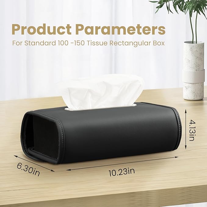 Car Tissue Holder, WHHMK Tissue Box Cover Keep Car Tidy, Premium PU Leather Backseat Napkin Rectangle Organizer, Extra Large Tissue Box Storage in Auto Fits for 100-150 Regular Size Tissues, Black
