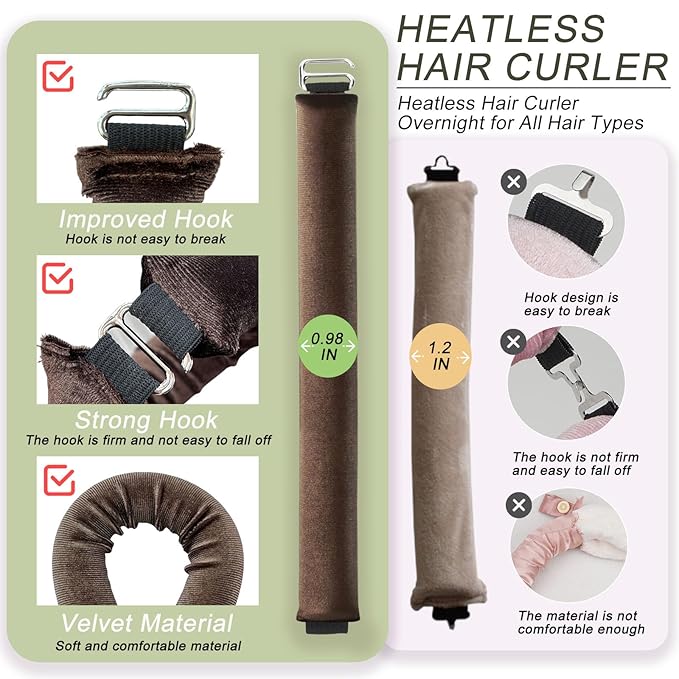 Heatless Curling Kit: Headband Curler, Curling Ribbon with Hook for Overnight Sleep Styling - Easy to Use Red