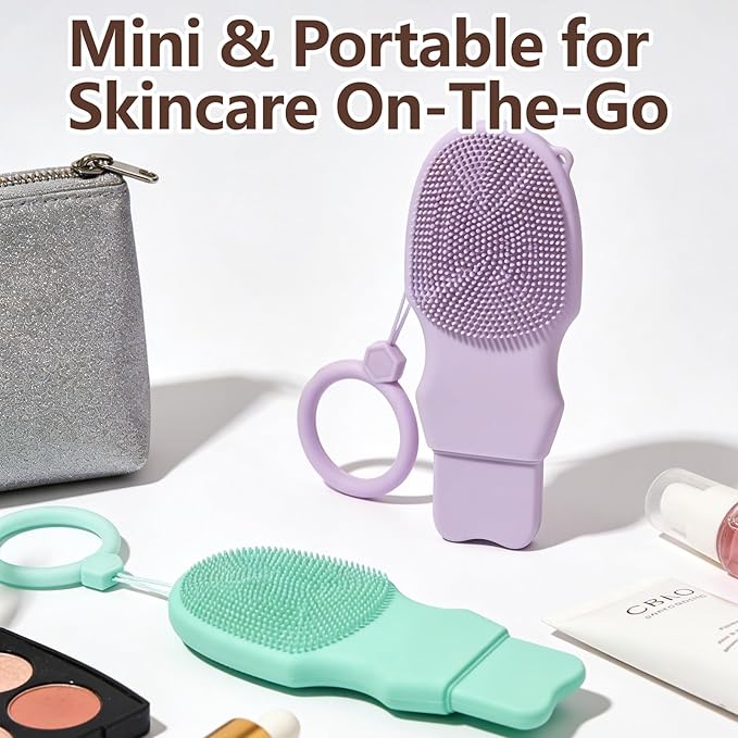 2-Pack Blackhead Remover Double Headed Scraper, Silicone Face Scrubber for Deep Cleansing, Portable Mini Skin Care Tool for Men & Women (Green + Purple)
