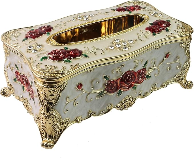 Geesatis Tissue Box Cover, Rectangle Tissue Box Holder, Rectangular Napkin Facial Tissues Holder for Bathroom Toilet Bedroom Living Room Table Desk Office Dresser, 1 Pcs White 9.05''x4.93''x3.74''