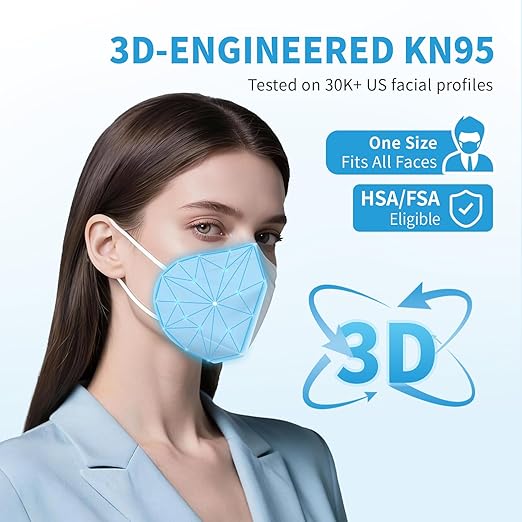 Akgk KN95 Face Mask 50 PCS, Breathable Protection 5-Ply White Masks, Cup Dust Safety