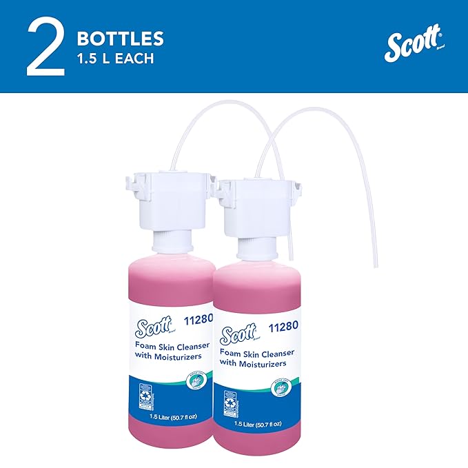 Scott Professional Foam Hand Soap with Moisturizers (11280), 1.5 L, Foaming, Pink, Floral Scent, Under-Counter Refills for Kimberly-Clark Professional Top Mounted Dispensers (2 Bottles)