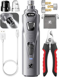 Whisper Quiet Dog Nail Grinder with LED Light, Safe & Stress-Free for Sensitive Dogs of All Breeds & Sizes, 3 Grinding Bits, 3-Speed, Pet Nail Trimmers, Rechargeable Painless Grooming Kit Grey