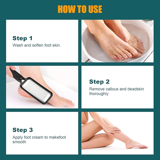 2 Pcs Foot Files Callus Remover, Stainless Steel Professional Pedicure Foot Rasp Scrubber Foot Care Tools to Removes Hard Skin Corns for Dry and Wet Fee