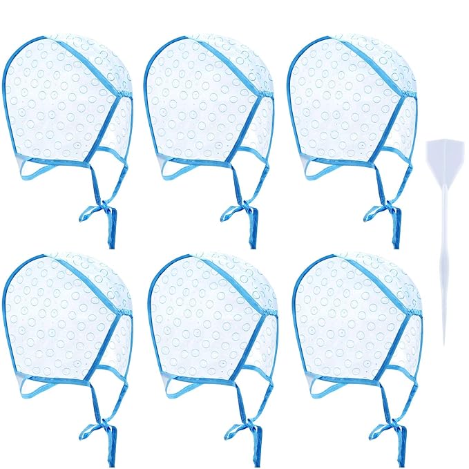 6 Pieces Highlighting Cap Hair Frosting Cap Highlight for Dye Color with Plastic Hooks Hair Coloring Salon Hairdressing Tool Kit Supplies(Blue)