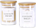 2 Pack Qtip Holder Dispenser - Glass Apothecary Jars with Lids, Cotton Ball Pad Swab Round Holder, Bamboo Bathroom Accessories, Bathroom Organizers Containers Jars Canisters with Lids