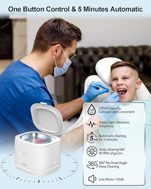 BCOM Ultrasonic Retainer Cleaner, Retainer Cleaner Machine 46kHz, Professional Portable Ultrasonic Jewelry Cleaner for Dental Retainer Pod, Mouth Guard, Watch, Ring, Jewelry,Valentines Day Gift