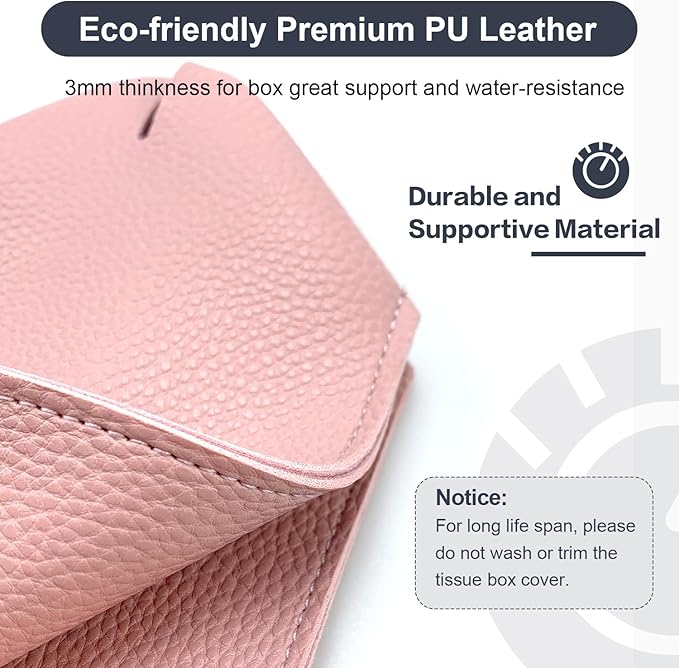 Tissue Box Cover 5X5X5'' PU Leather Tissue Holder Square Tissue Cube Box Organizer for Bathroom Vanity Countertop, Car, Night Stands, Office, Home, Kitchen (1Pack, Pretty Pink)