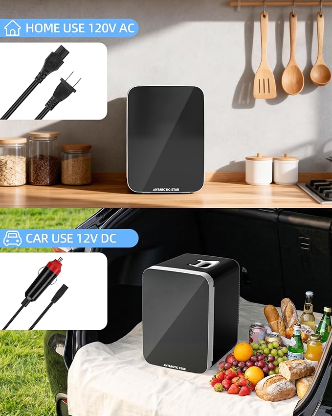Antarctic Star Compact Mini Fridge, Portable Small Refrigerator with AC/DC Power, 10 Liter/ 2.6 Gal Small Cosmetics Cooler for Beverage, Food, Skincare, Bedroom, Office and Car, Black