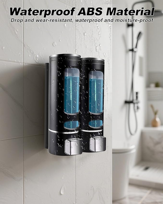 Shampoo and Conditioner Dispenser - 800ML Wall-Mounted Shower Shampoo Dispenser No Drill Body Wash Soap Dispenser for Shower, Bathroom, Hotel (2 Chamber)