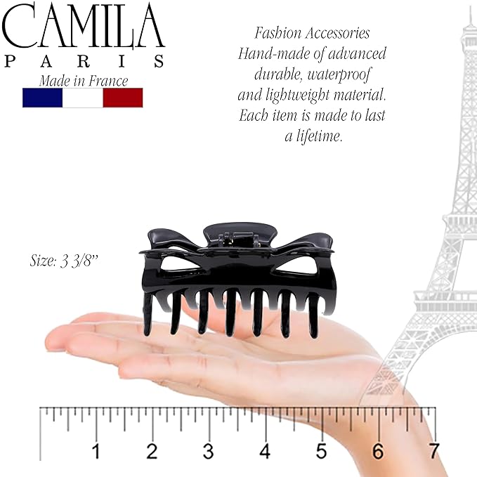 Camila Paris CP47 French Hair Clip for Women, 3.5 inch Black for Thick Volume Hair, Girls Hair Claw Clips Jaw, Durable Styling Hair Accessories for Women, Strong Hold No Slip Grip, Made in France