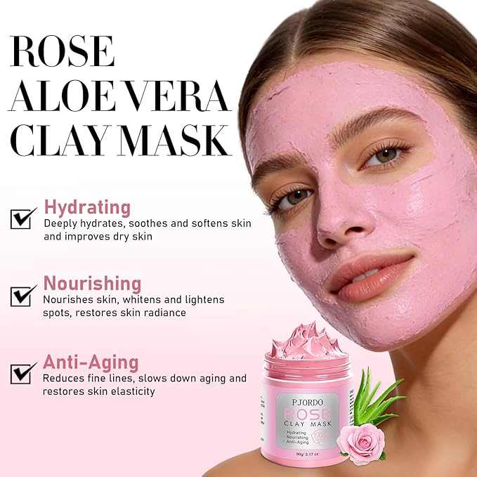 4 Pcs Clay Mask for Face(360g in total), Turmeric Vitamin C, Dead Sea Mud, Green Tea Avocado, Rose, Face Mask Skincare for Pore Cleansing, Facial Clay Mask Set Gifts for Women, 3.17 Oz Each