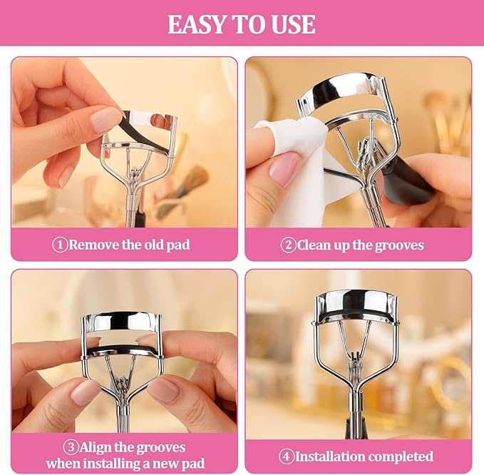 80 Pcs Eyelash Curler Refills, Silicone Eye Lash Curlers Refill Pads Compatible with Tweezerman Eyelash Curler