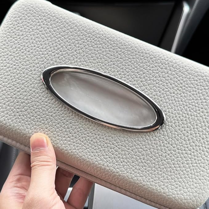 Sun Visor Tissue Holder, Zipper Napkin Holder, PU Leather Backseat Tissue Case for Vehicle (Grey)