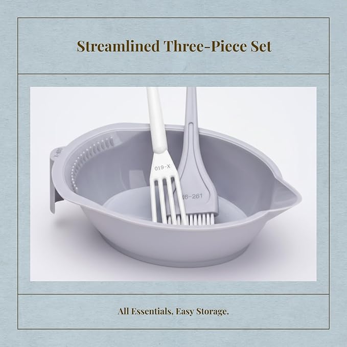 3-Piece Hair Dye Coloring Kit with Mixing Bowl, Brush, Stirrer, Grey