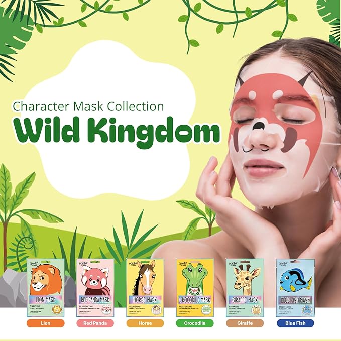 Epielle Character Face Mask Wild Kingdom 6 Pack, Fun & Effective Korean Skin Care, Spa Party Favors, Easter Basket Stuffers, Birthday Gifts for Women, Self Care Gifts