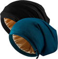 2 Pcs Adjustable Silk Hair Bonnet for Sleeping, Satin Lined Sleep Cap for Women and Men, Silk Hair Wrap Slouch Beanie.