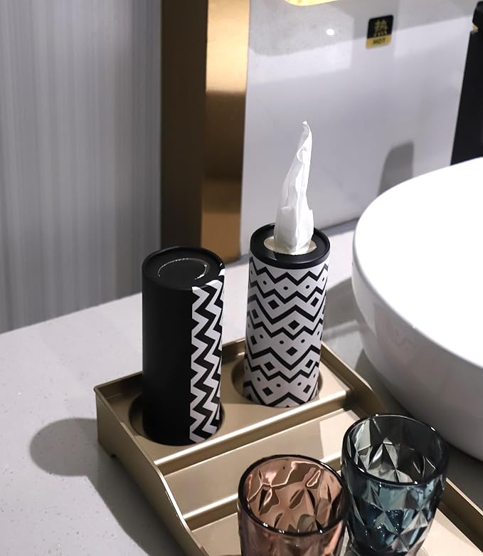 Winoo Design Small Car Tissues Holder - 4PK Modern Black Plastic & Resin Facial Tissues Cylinder - Fits Most Car Cup Holders - Travel Tissue Tubes Box Container
