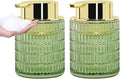 2pcs Green Foaming Soap Dispenser, Glass Foam Hand Soap Dispenser with Gold Pump, 10 Oz Bathroom Refillable Liquid Lotion Pump Ribbed Bottle Container for Countertop Decor