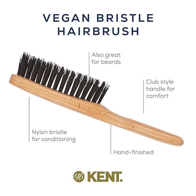 Kent V10 Vegan Boar Bristle Hair Brush and Beard Brush for Men, Eco Friendly Bristle Brush for Smoothing Hair, Taming Beards and Mustaches (Small)