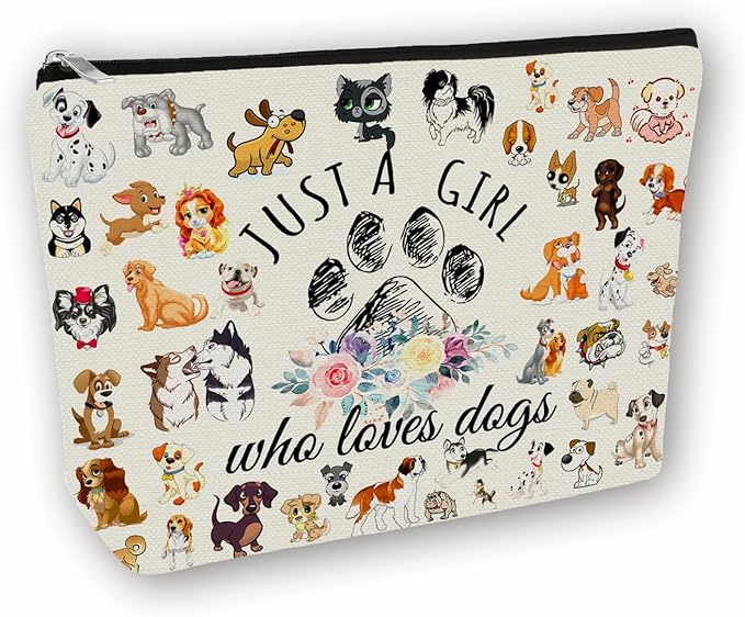 Dog Mom Makeup Bag Easter Gift: Cute Cosmetic Bag Just A Girl Who Loves Dogs For Daughters, Sisters, Friends,Teen Girls & Women.Ideal Gift For Travel, Birthdays, & Christmas.