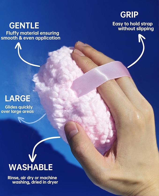 4" Large Powder Puff, Soft Fluffy Powder Puff for Body and Container, Even Application, Washable, Travel Pack, Light Pink