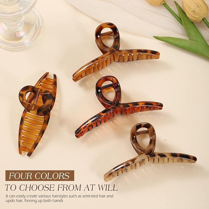 4PCS 5.43 Inch Tortoise Shell Claw Clip for Women, Extra Large Claw Clips for Thick Long Curly Hair, Strong Hold Hair Clip, Non-slip Elegant Butterfly Durable Hair Accessories