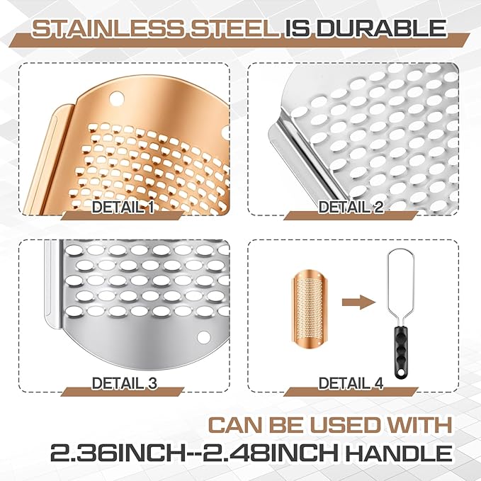 Moxweyeni 8 Pack Rose Gold,Silver Foot File Callus Remover Replacement Blades Metal File Callus Remover Hard Skin Remove Stainless Steel 2 Designs Big/fine Hole for Detachable Foot Scrubber