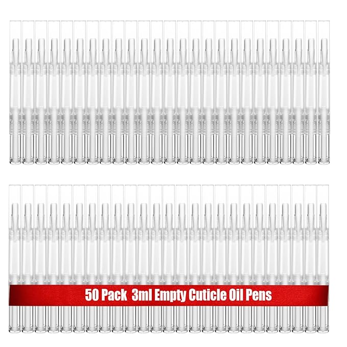 50 Pack Empty Cuticle Oil Pens Bulk-3ml Travel Size Nail Oil Pen, Disposable Twist Pens with Brush-No Leak, DIY Nail Care Kits for Nail Salon