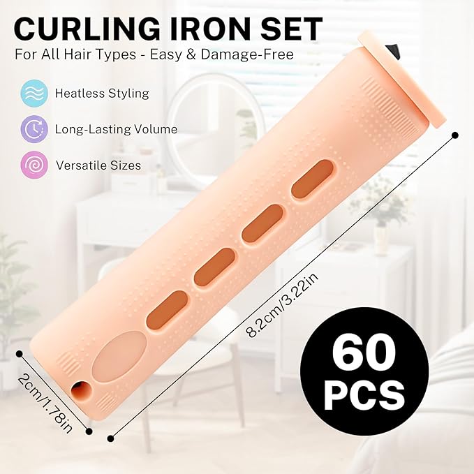 60 Pcs Perm Rods for Long Hair, Cold Wave Perm Rods Set for Women's Long & Short Plastic Curling Rollers for Hair Curling and DIY Hairdressing Styling Tool