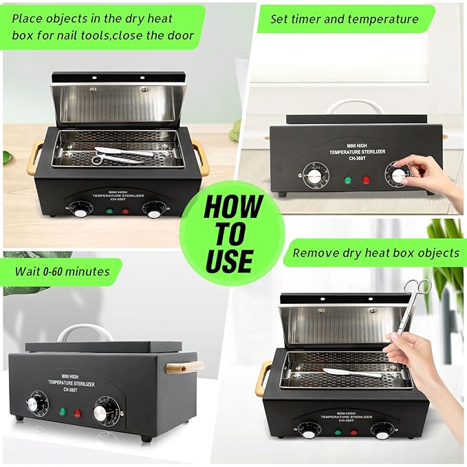 High Temperature Metal Tool Cleaning Box, 110V 300W 1.5L with Timer Manicure Pedicure SPA Salon Barber Equipment for Sundry Beauty Hair Nail Metal Tools with Handle