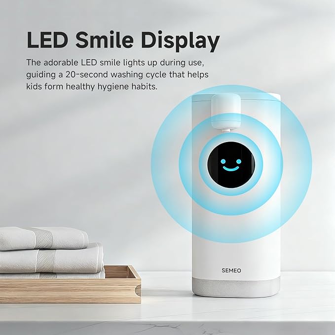 Automatic Foaming Soap Dispenser 350ml Touchless - Smart Hand Soap Dispenser with LED Smile Timer, Type-C Rechargeable 180-Day Battery, IPX7 Waterproof, Wall Mounted for Bathroom & Kitchen